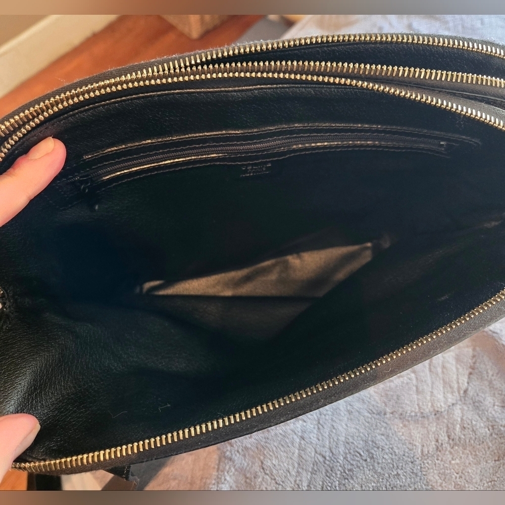 Celine | Double Zip Shoulder Tote Bag | Macadam Canvas & Black Leather | Vintage - Picture 12 of 16
